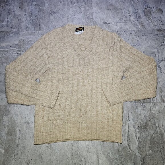 Alps Sweaters - Vintage Alps Wintuk Orlon Sweater Womens Medium Pullover V Neck Beige Tan Brown